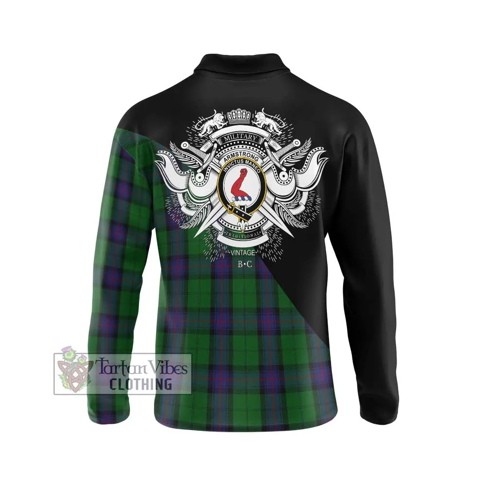 Armstrong Tartan Long Sleeve Polo Shirt with Family Crest and Military Logo Style