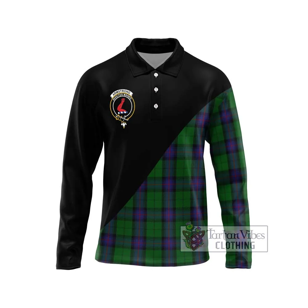 Armstrong Tartan Long Sleeve Polo Shirt with Family Crest and Military Logo Style