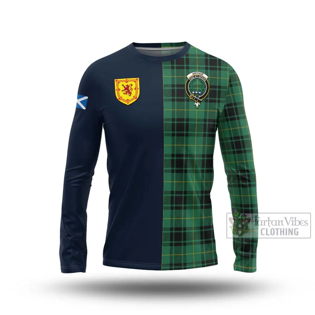 Arthur Ancient Tartan Long Sleeve T-Shirt Alba with Scottish Lion Royal Arm Half Style