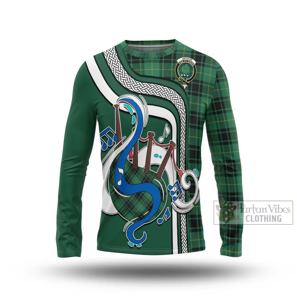 Arthur Ancient Tartan Long Sleeve T-Shirt with Epic Bagpipe Style