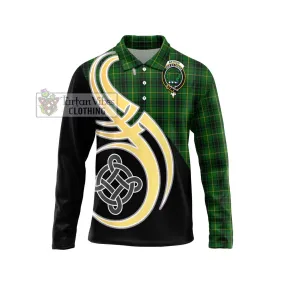 Arthur Tartan Long Sleeve Polo Shirt with Family Crest and Celtic Symbol Style