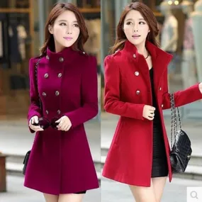 Autumn And Winter Woolen Windbreaker Medium Length Coat