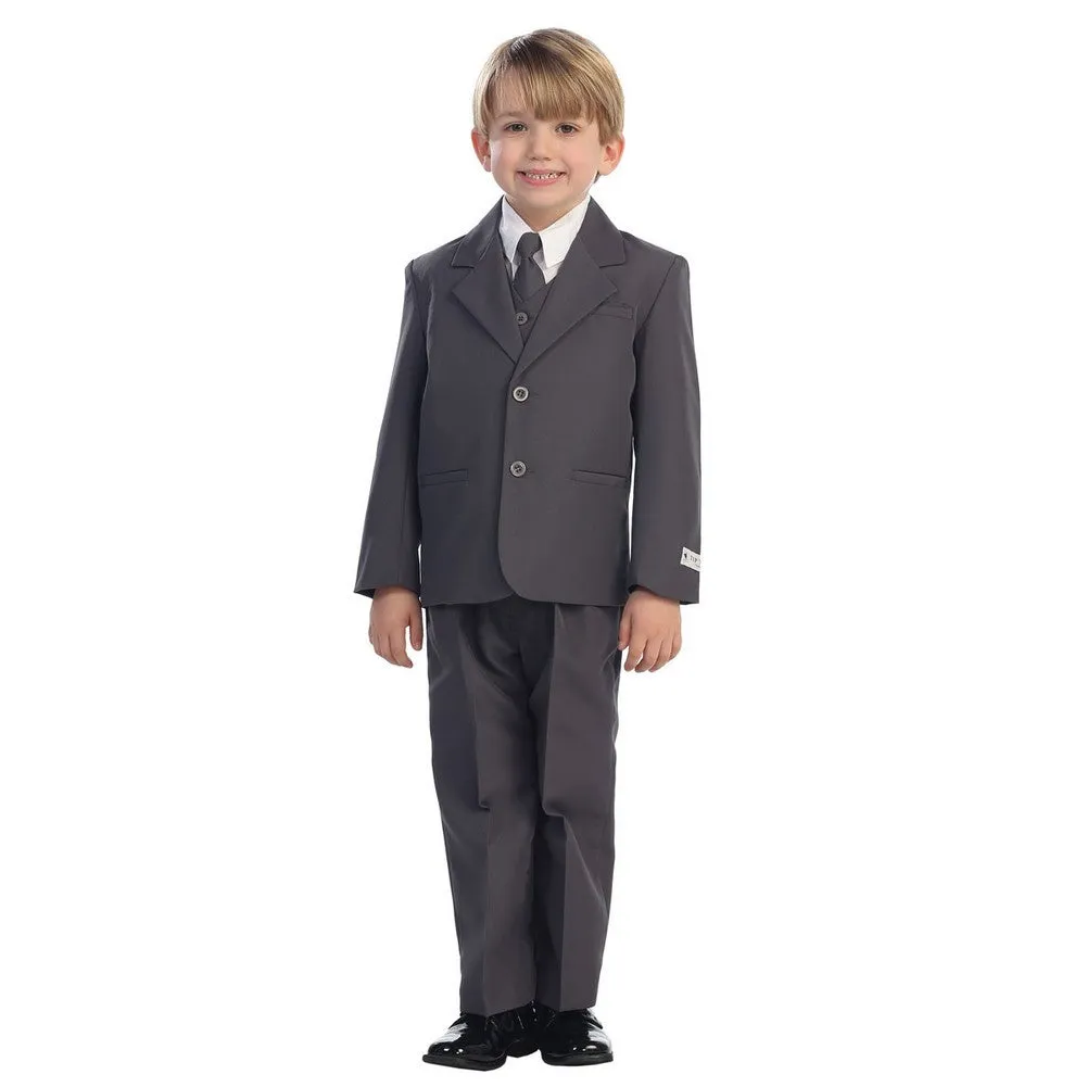 Baby Boys Charcoal Single Breasted Jacket Vest Shirt Tie Pants 5 Pc Suit 6-24M