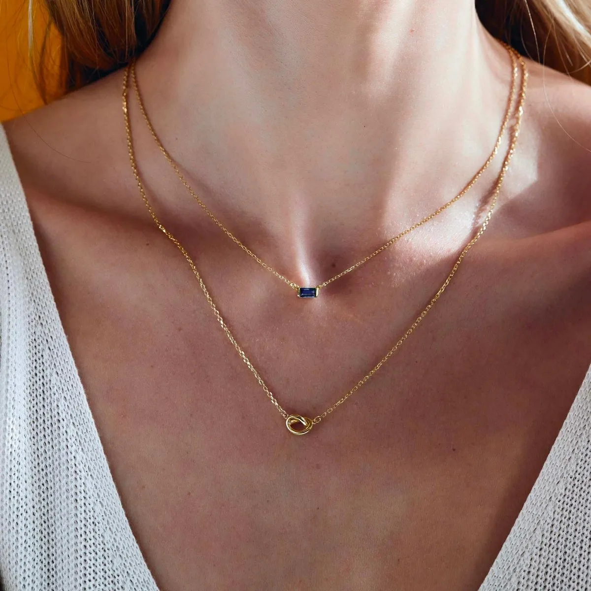 Baguette Gemstone Necklace Blue Sapphire