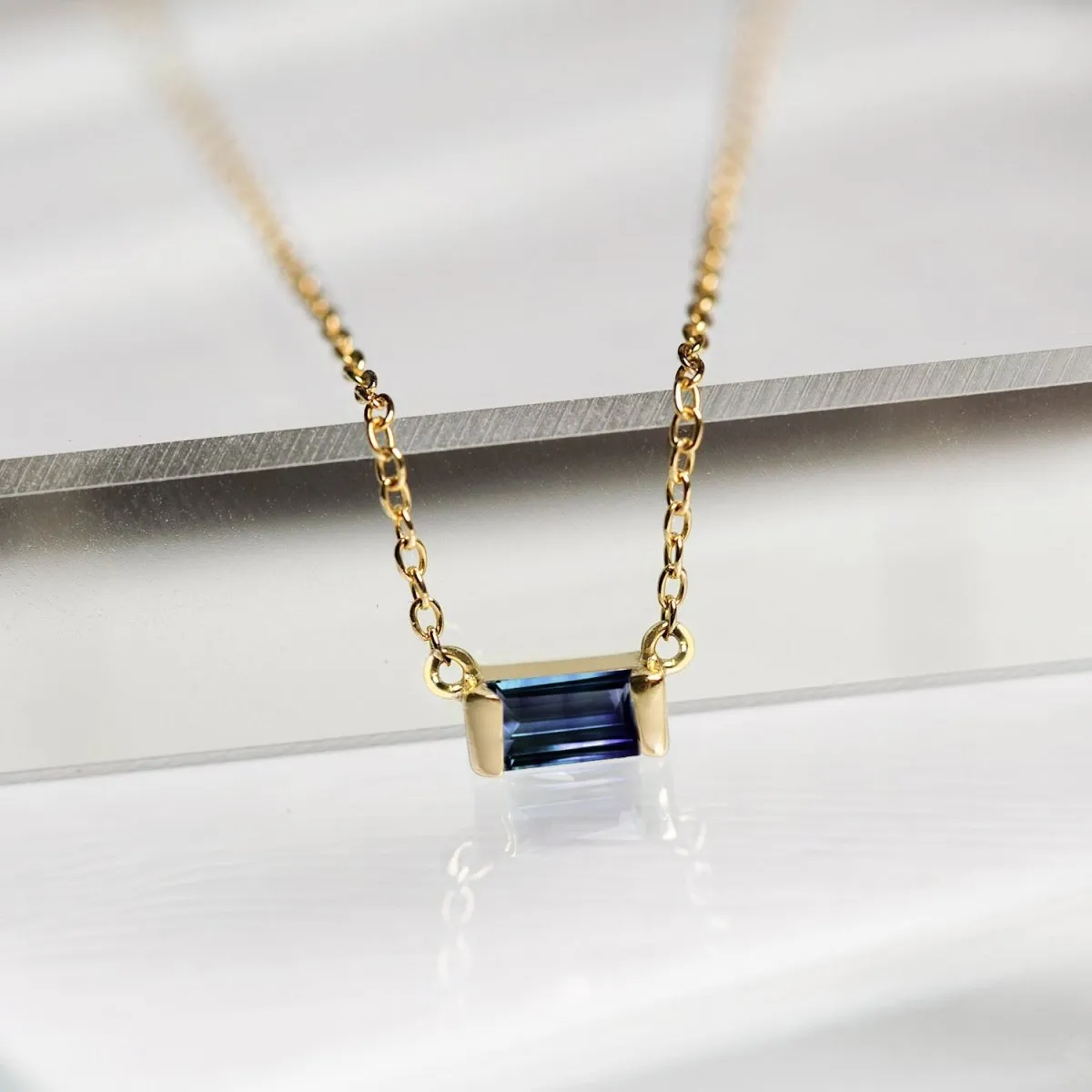 Baguette Gemstone Necklace Blue Sapphire