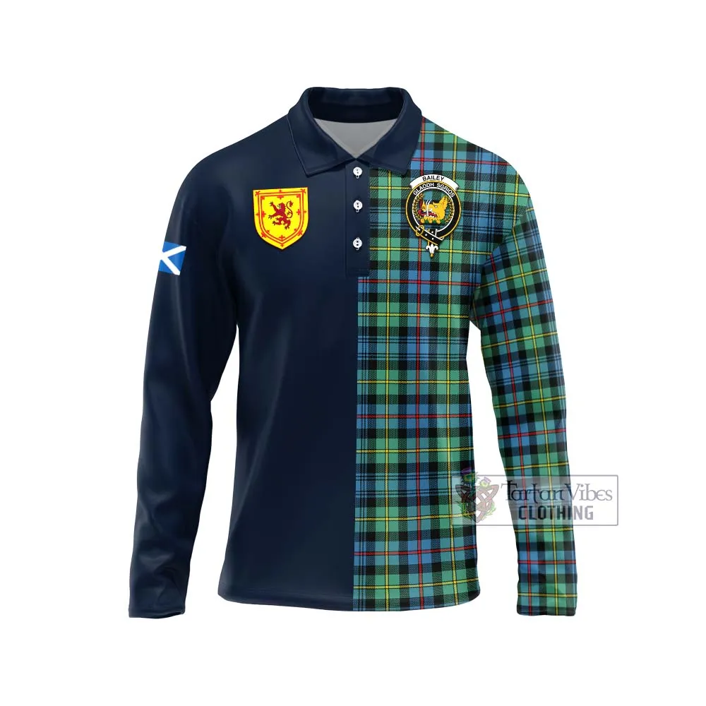 Bailey Ancient Tartan Long Sleeve Polo Shirt Alba with Scottish Lion Royal Arm Half Style