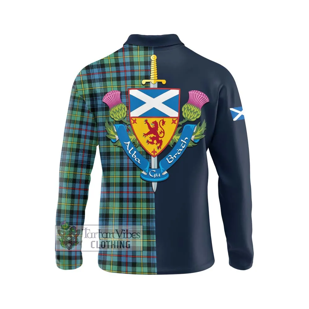 Bailey Ancient Tartan Long Sleeve Polo Shirt Alba with Scottish Lion Royal Arm Half Style