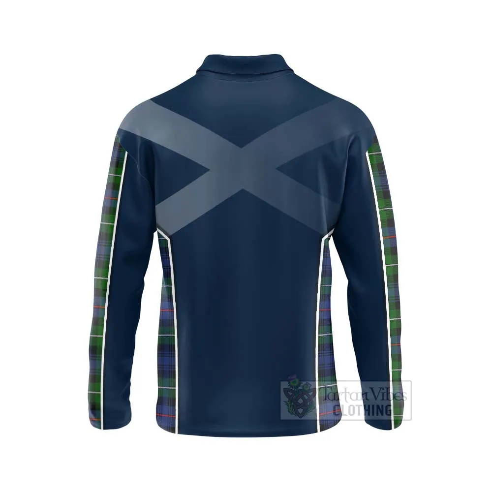 Baillie (Bailey) Tartan Long Sleeve Polo Shirt with Family Crest and Scottish Thistle Vibes Sport Style