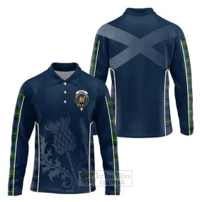 Baillie (Bailey) Tartan Long Sleeve Polo Shirt with Family Crest and Scottish Thistle Vibes Sport Style