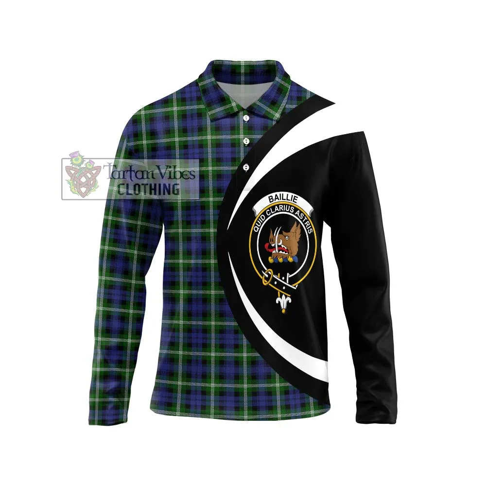 Baillie (Bailey) Tartan Long Sleeve Polo Shirt with Family Crest Circle Style