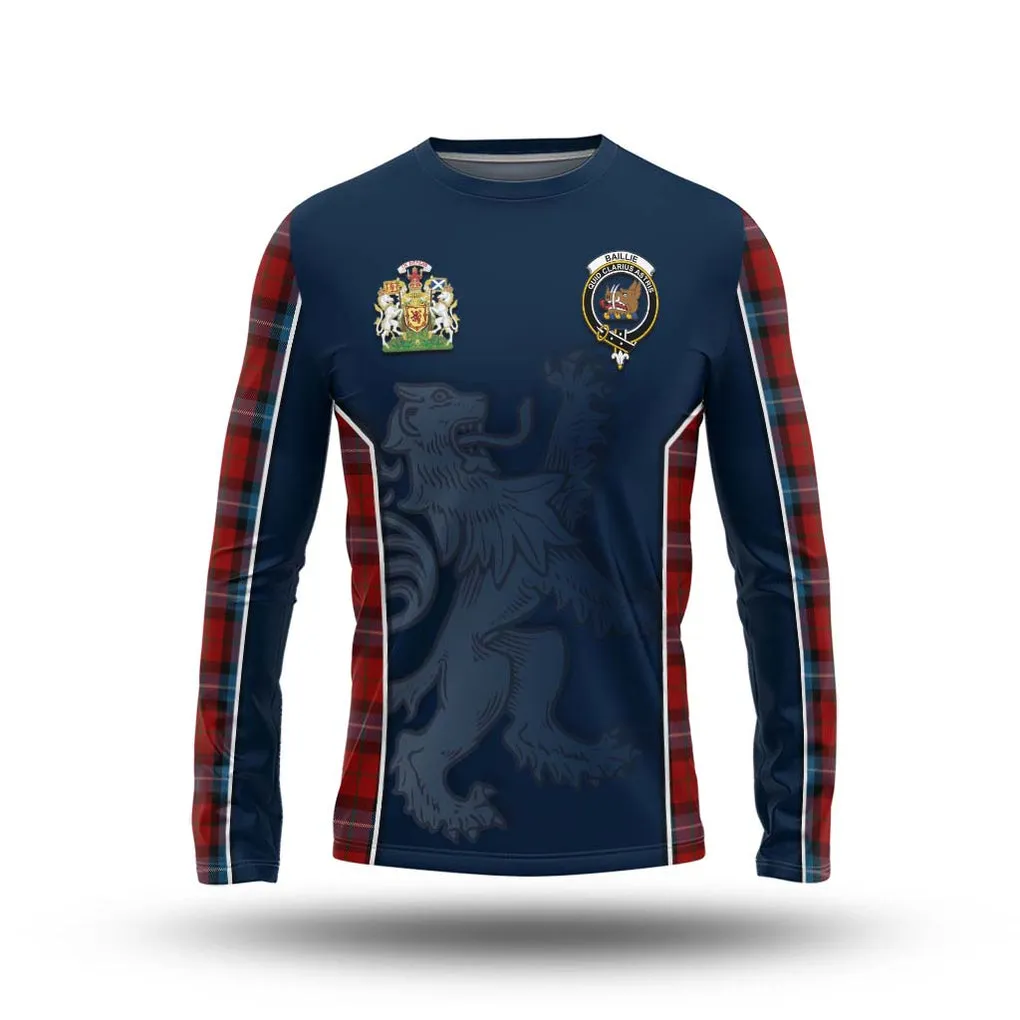 Baillie of Polkemmet Red Tartan Long Sleeve T-Shirt with Family Crest and Lion Rampant Vibes Sport Style