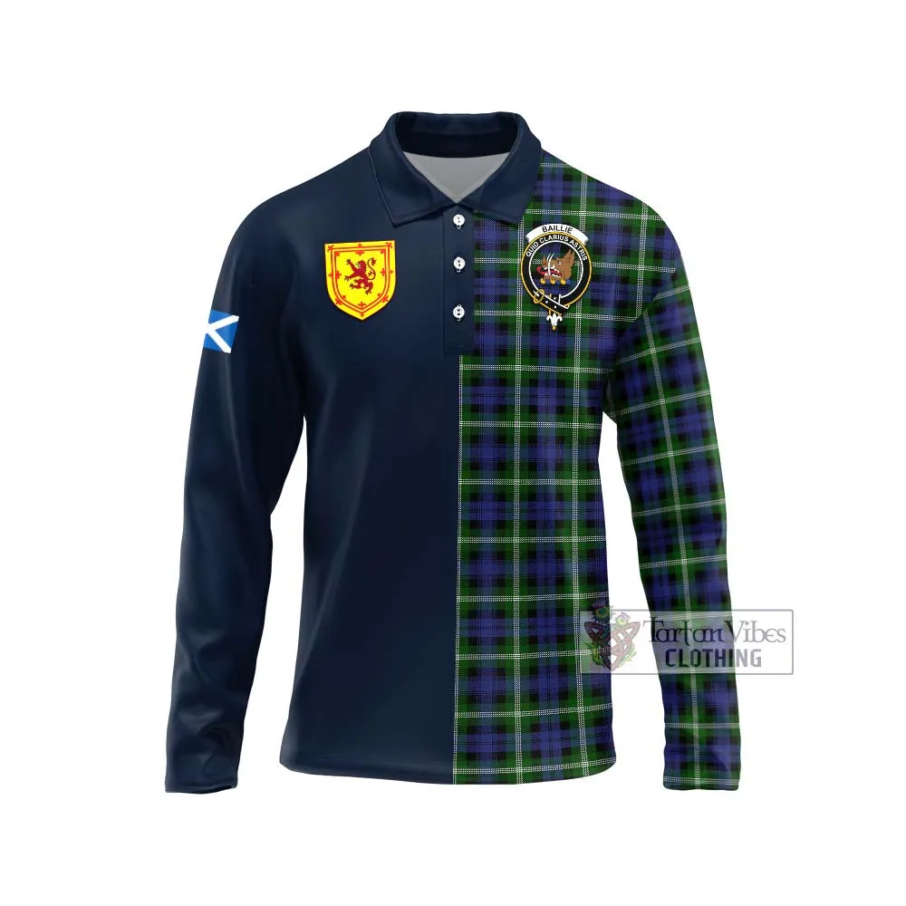 Baillie of Polkemmet Tartan Long Sleeve Polo Shirt Alba with Scottish Lion Royal Arm Half Style