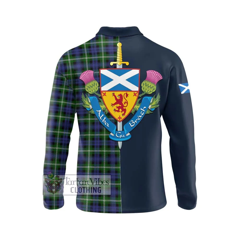 Baillie of Polkemmet Tartan Long Sleeve Polo Shirt Alba with Scottish Lion Royal Arm Half Style