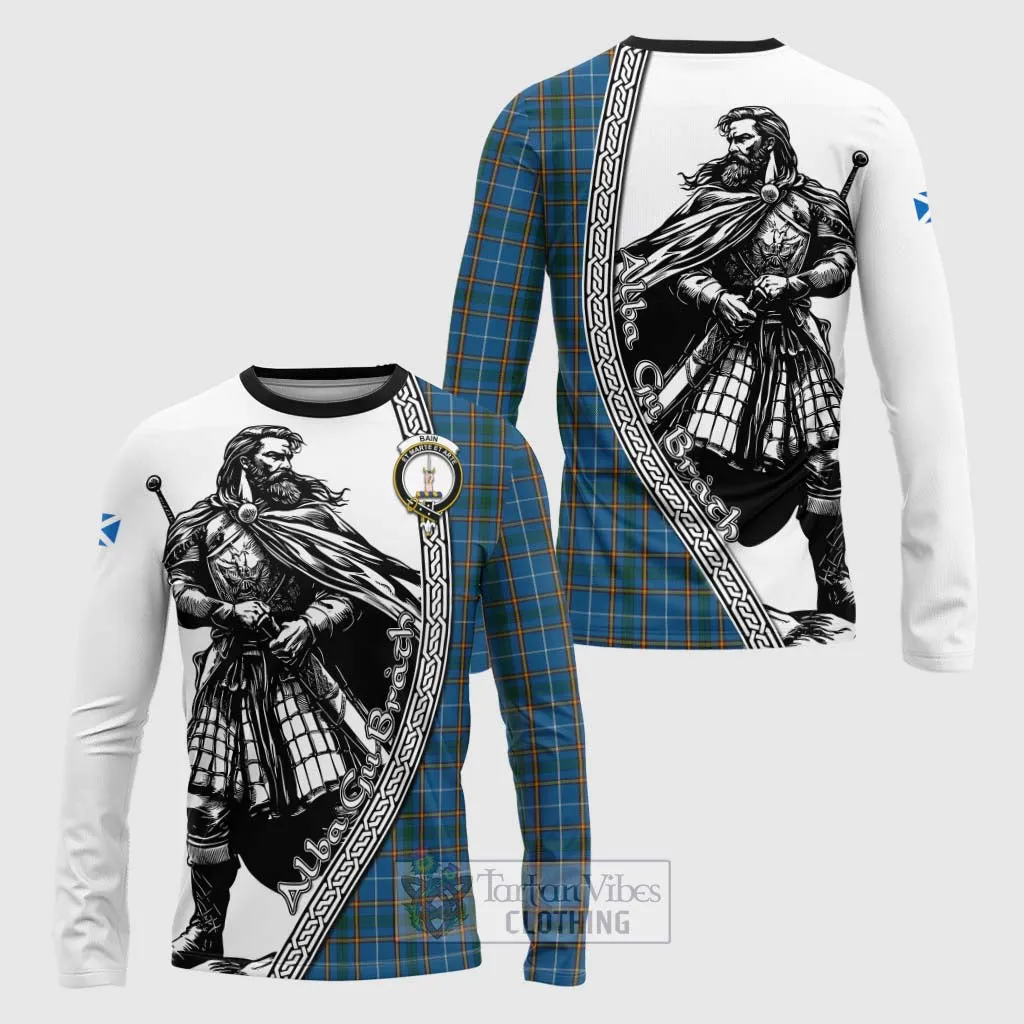 Bain Tartan Clan Crest Long Sleeve T-Shirt with Highlander Warrior Celtic Style