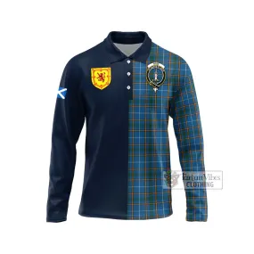 Bain Tartan Long Sleeve Polo Shirt Alba with Scottish Lion Royal Arm Half Style