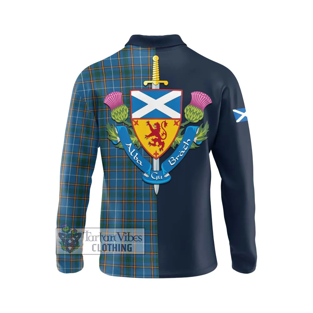 Bain Tartan Long Sleeve Polo Shirt Alba with Scottish Lion Royal Arm Half Style