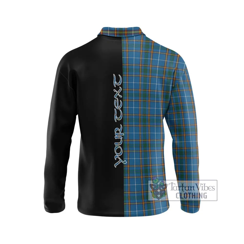 Bain Tartan Long Sleeve Polo Shirt with Family Crest and Half Of Me Style