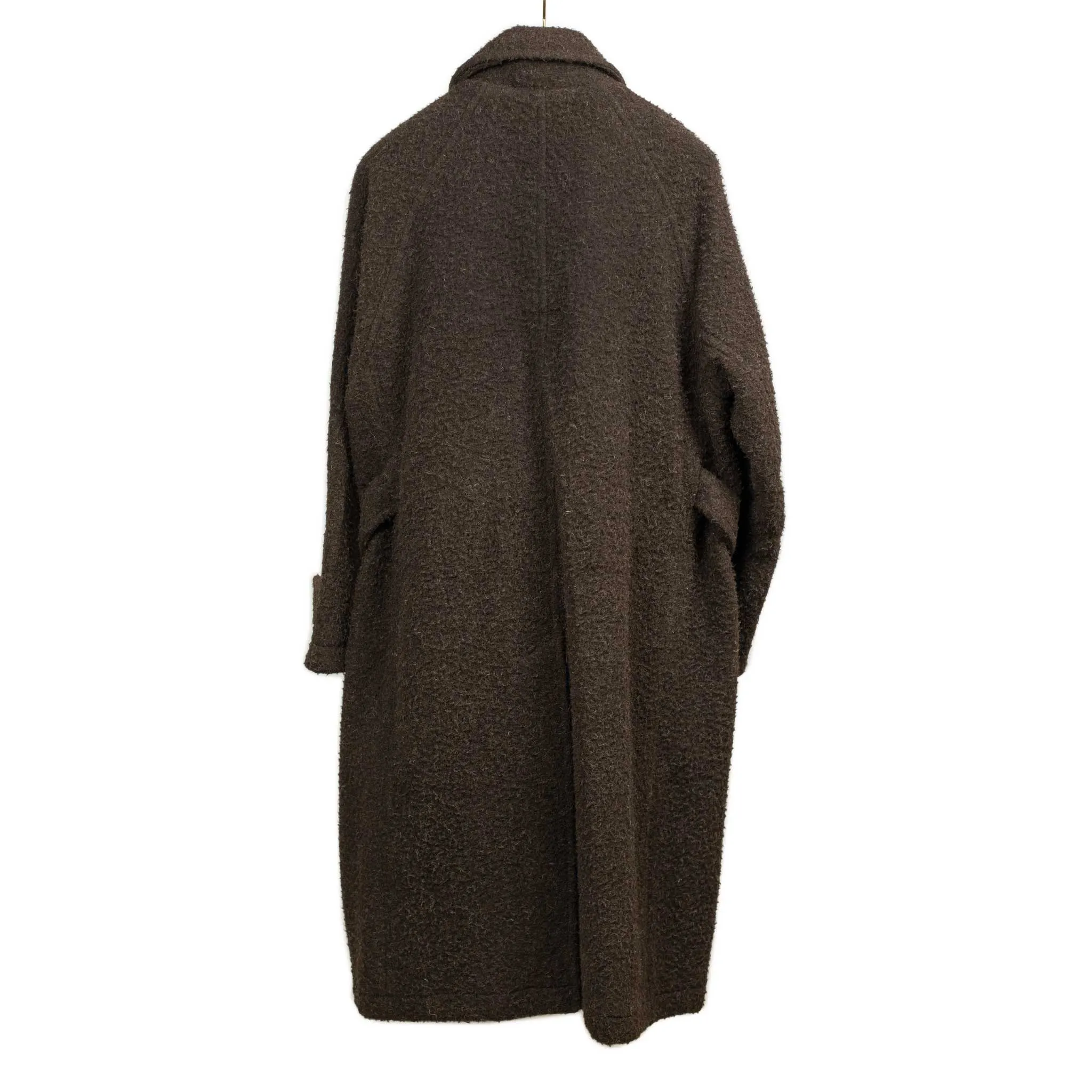 Belted balmaacaan overcoat in brown Casentino wool