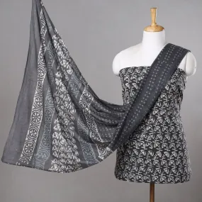 Black - 3pc Bagru Block Printed Cotton Suit Material Set 44