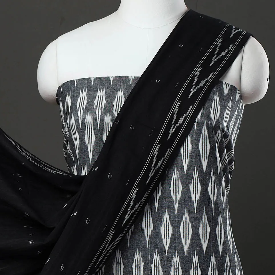 Black - 3pc Cotton Handloom Pochampally Ikat Dress Material 22