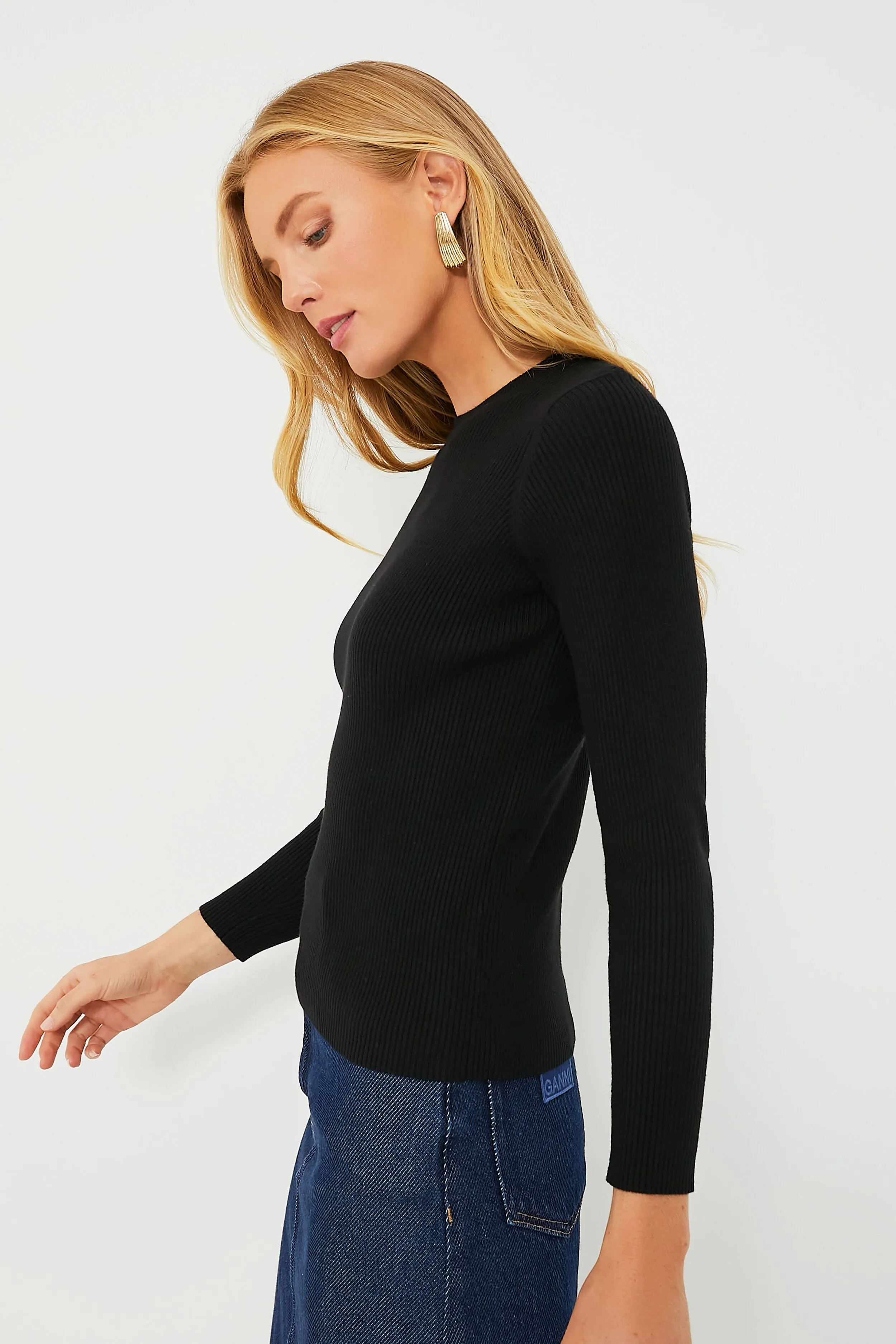 Black Alden Ribbed Crewneck