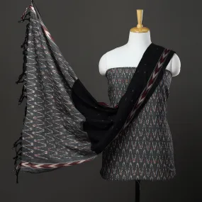 Black - Grey - 3pc Cotton Handloom Pochampally Ikat Dress Material 16