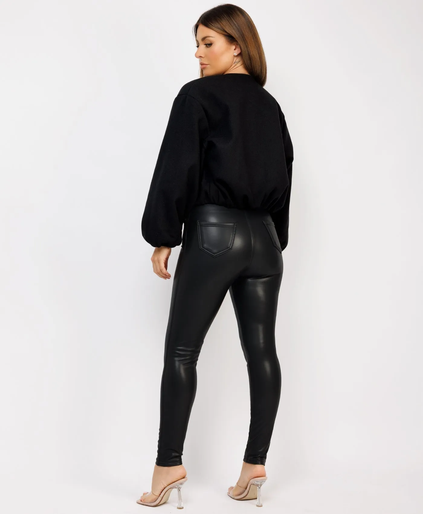 Black Round Neck Zipped Soft Bomber Jacket