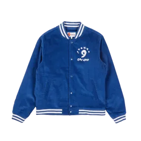 Blue Embroidered Corduroy Varsity Bomber Jacket