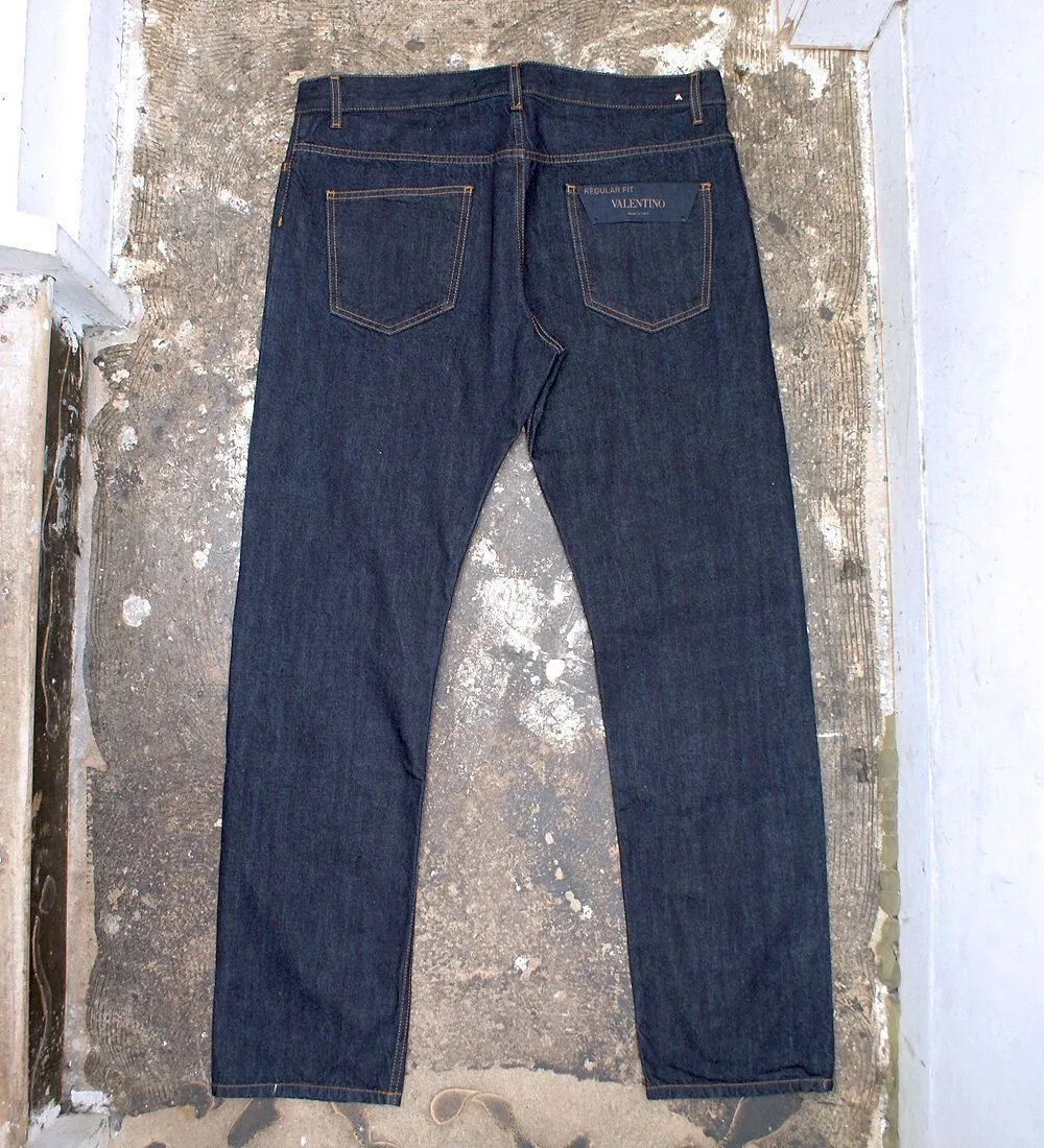 Blue Selvedge Straight Rockstud Denim Jeans