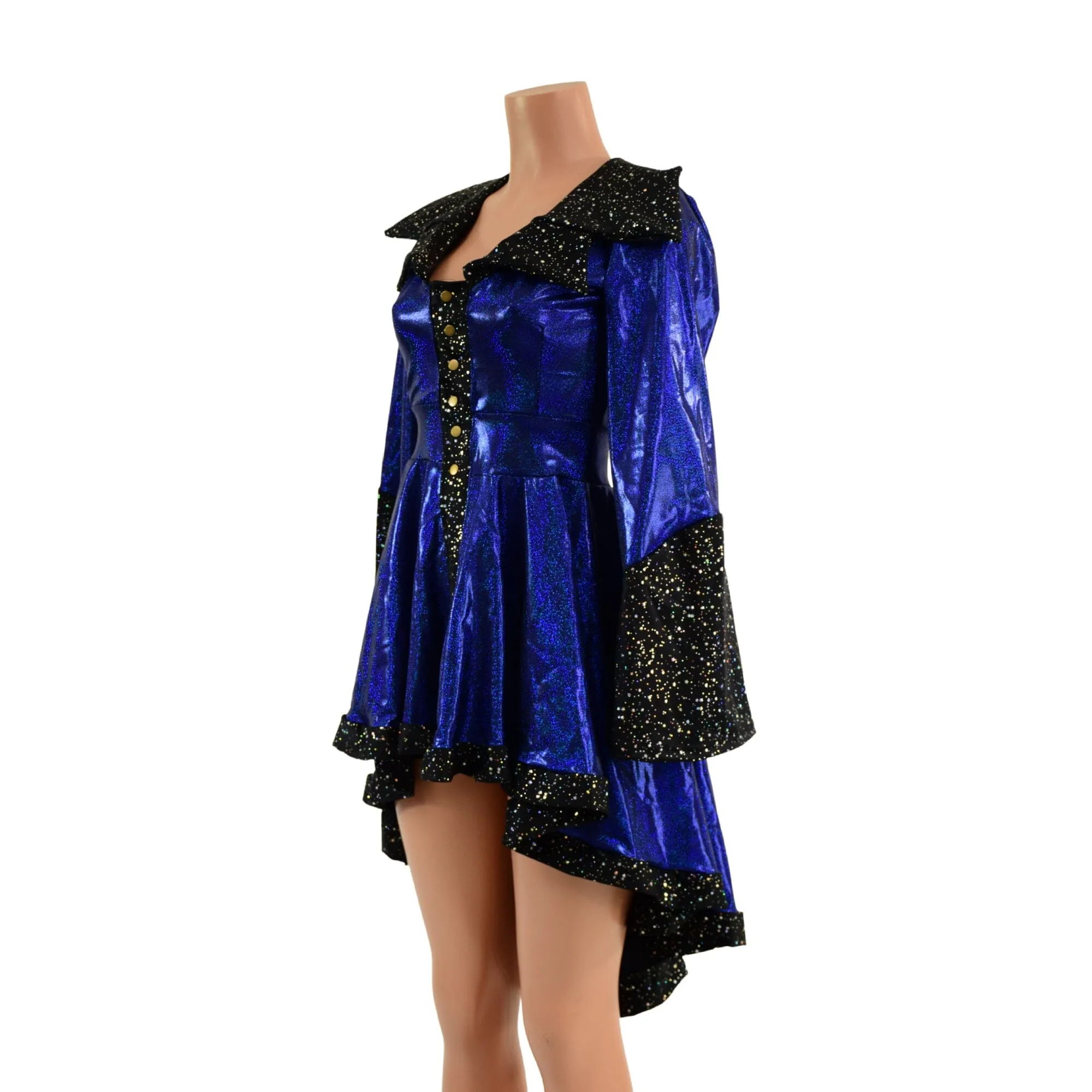 Blue Sparkly Jewel Pirate Coat with Star Noir Trim