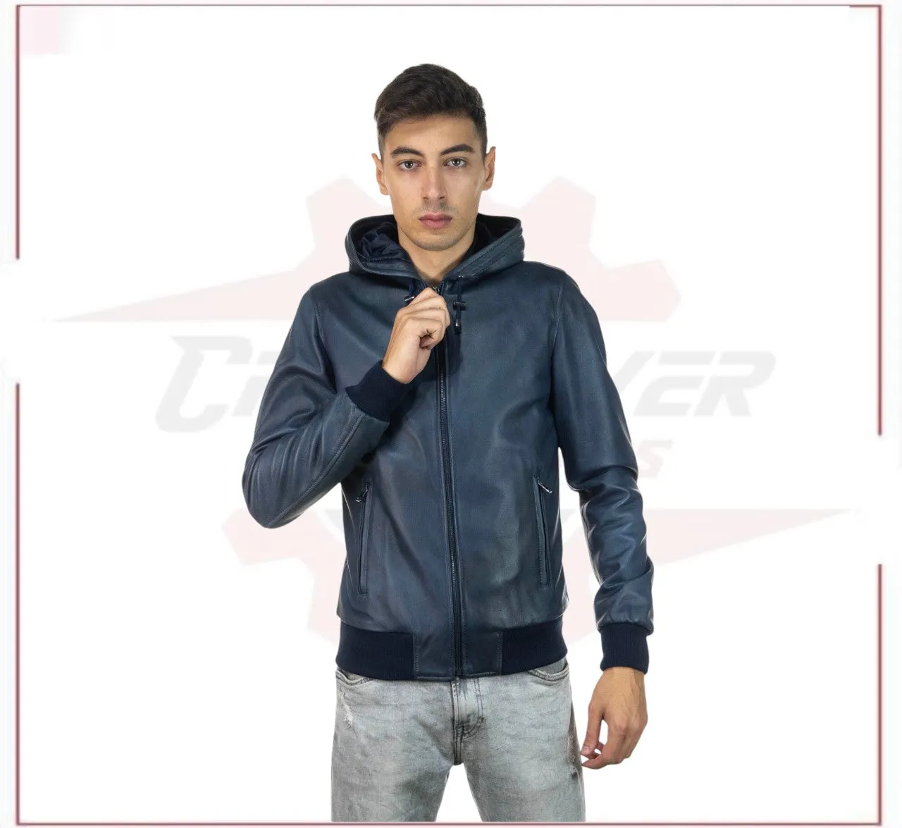 Bomber Napoli Cap - Men's Bomber Jacket in Genuine Blue Leather