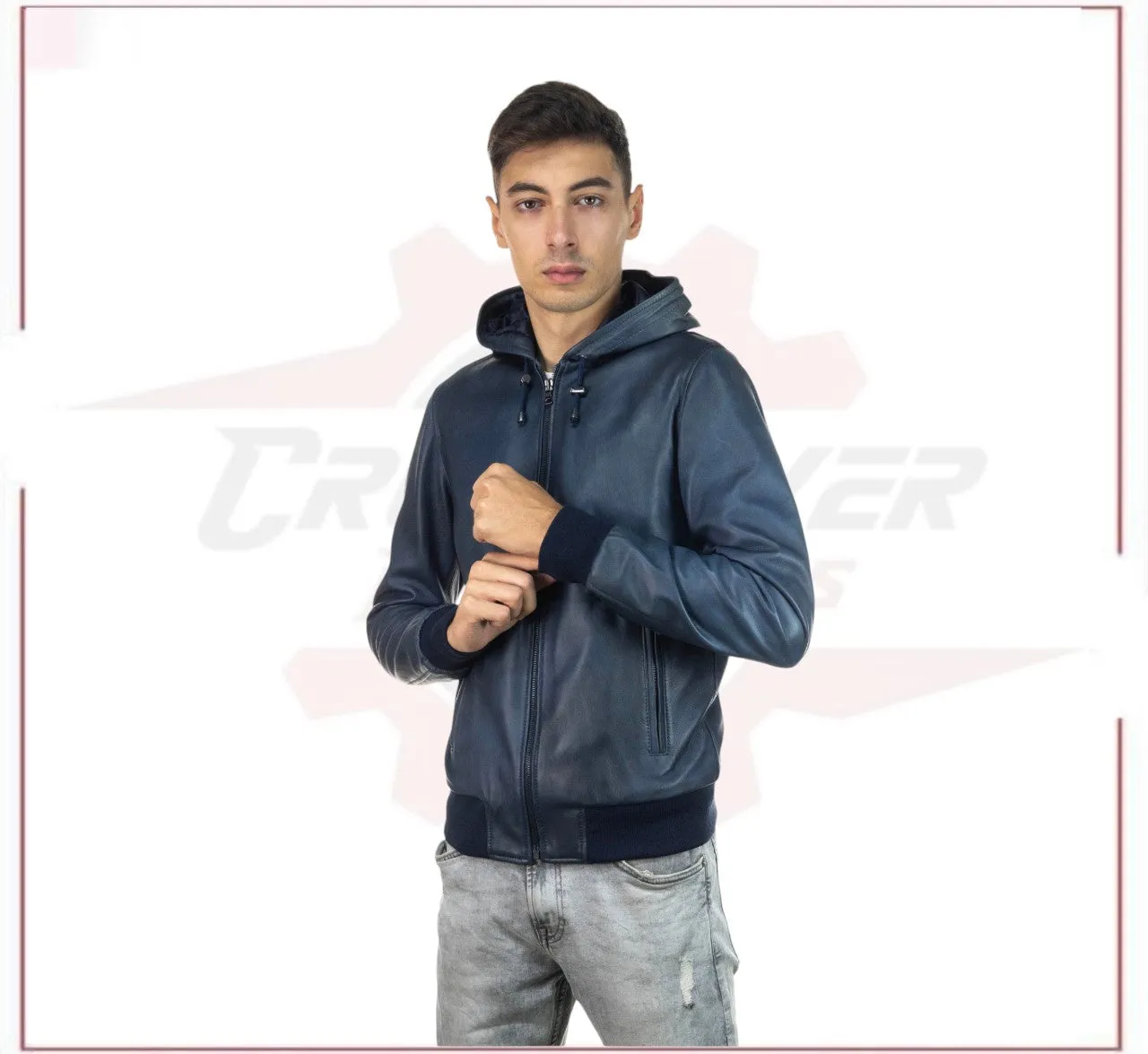 Bomber Napoli Cap - Men's Bomber Jacket in Genuine Blue Leather