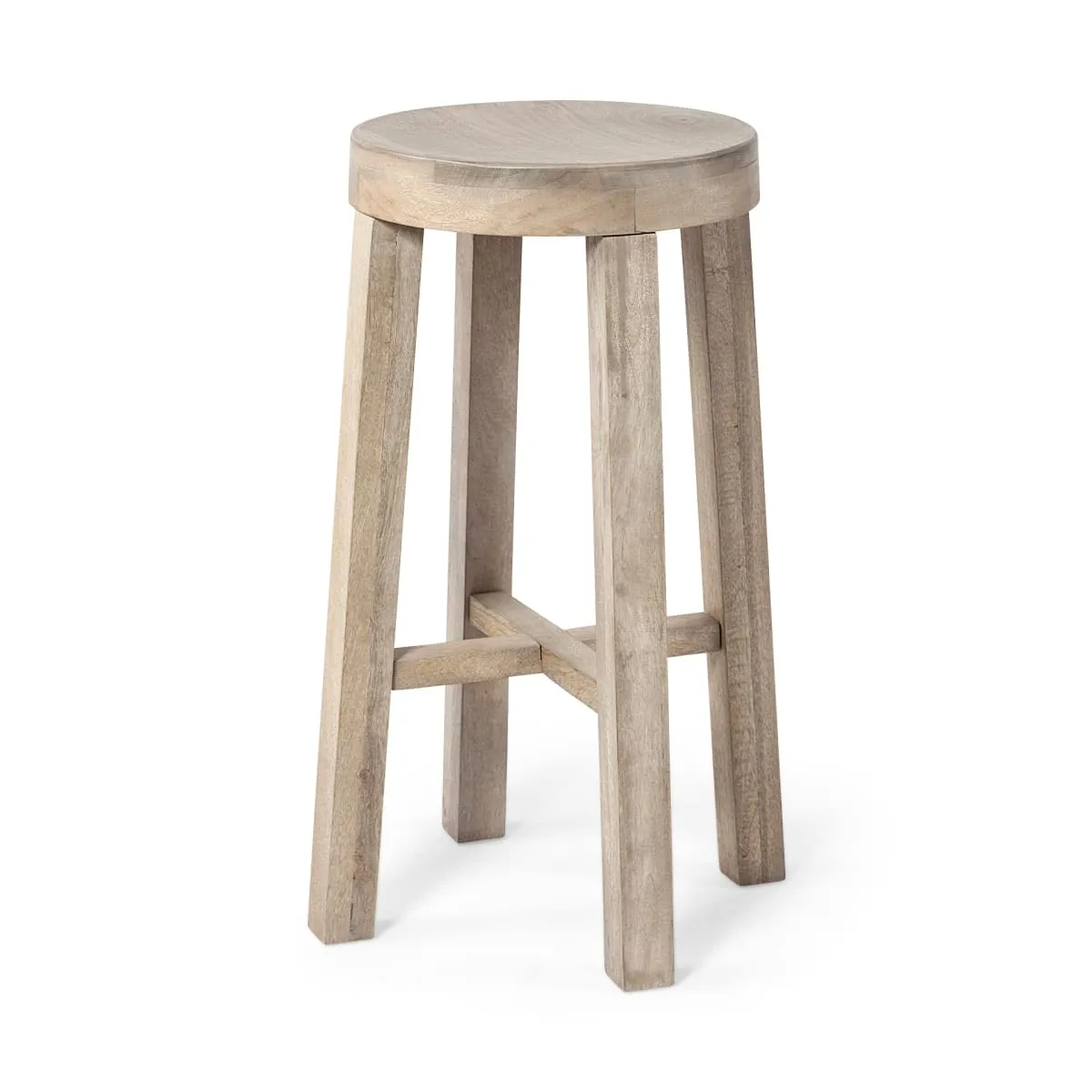 Brahma Bar Counter Stool White Washed Wood | 30H