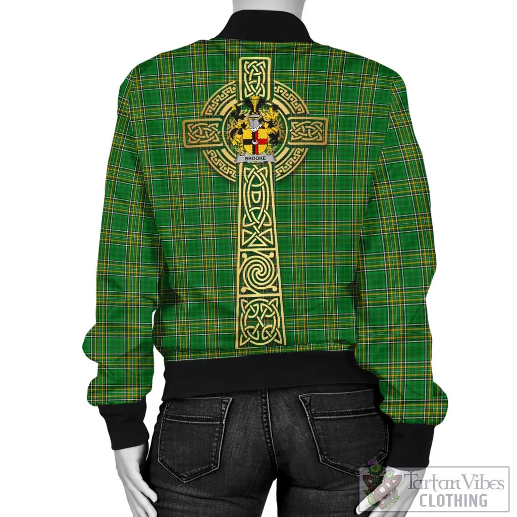 Brooke Irish Clan Tartan Bomber Jacket with Coat of Arms Celtic Tree of Life Style