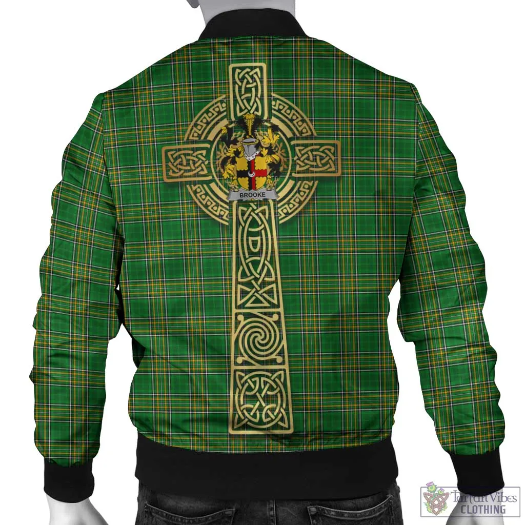 Brooke Irish Clan Tartan Bomber Jacket with Coat of Arms Celtic Tree of Life Style