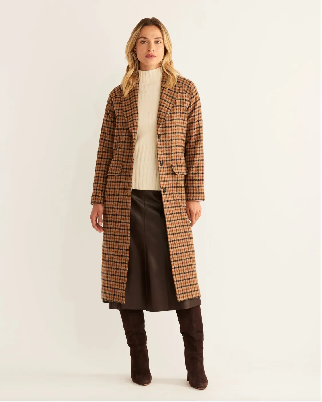 Brooklyn Wool Coat<br>Tan Mix Multi Check