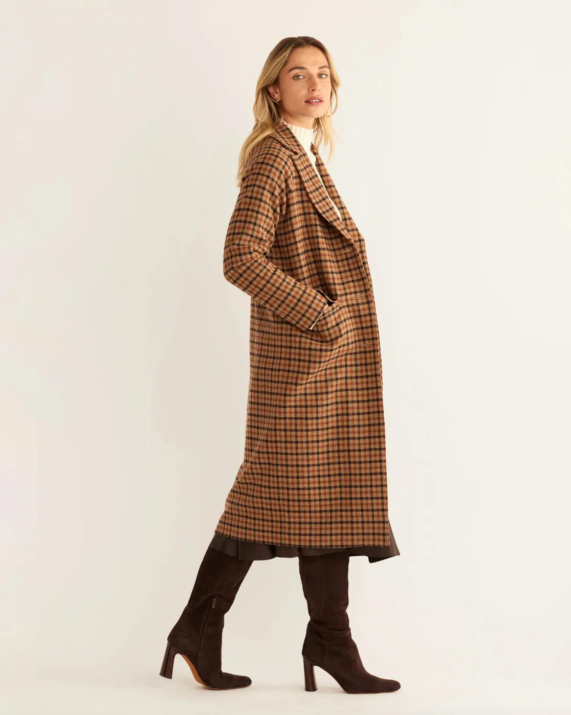 Brooklyn Wool Coat<br>Tan Mix Multi Check