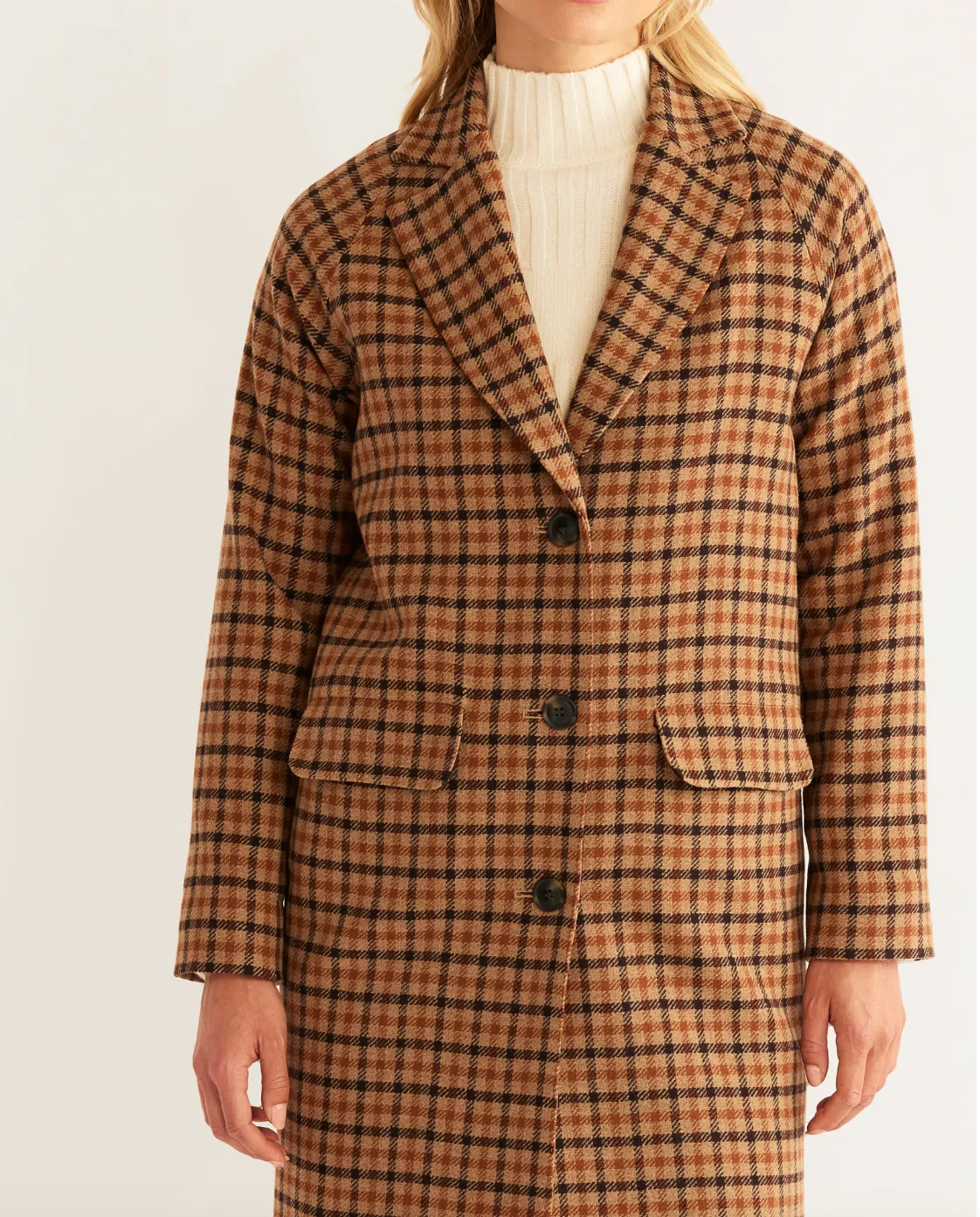 Brooklyn Wool Coat<br>Tan Mix Multi Check