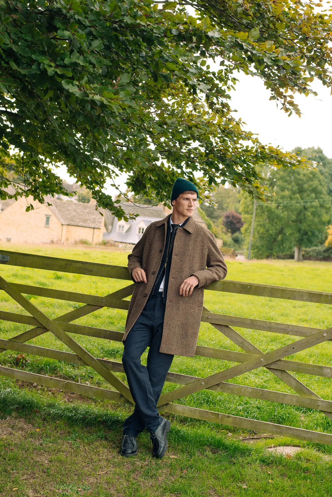 Brown Harris Tweed Wool Raglan Overcoat