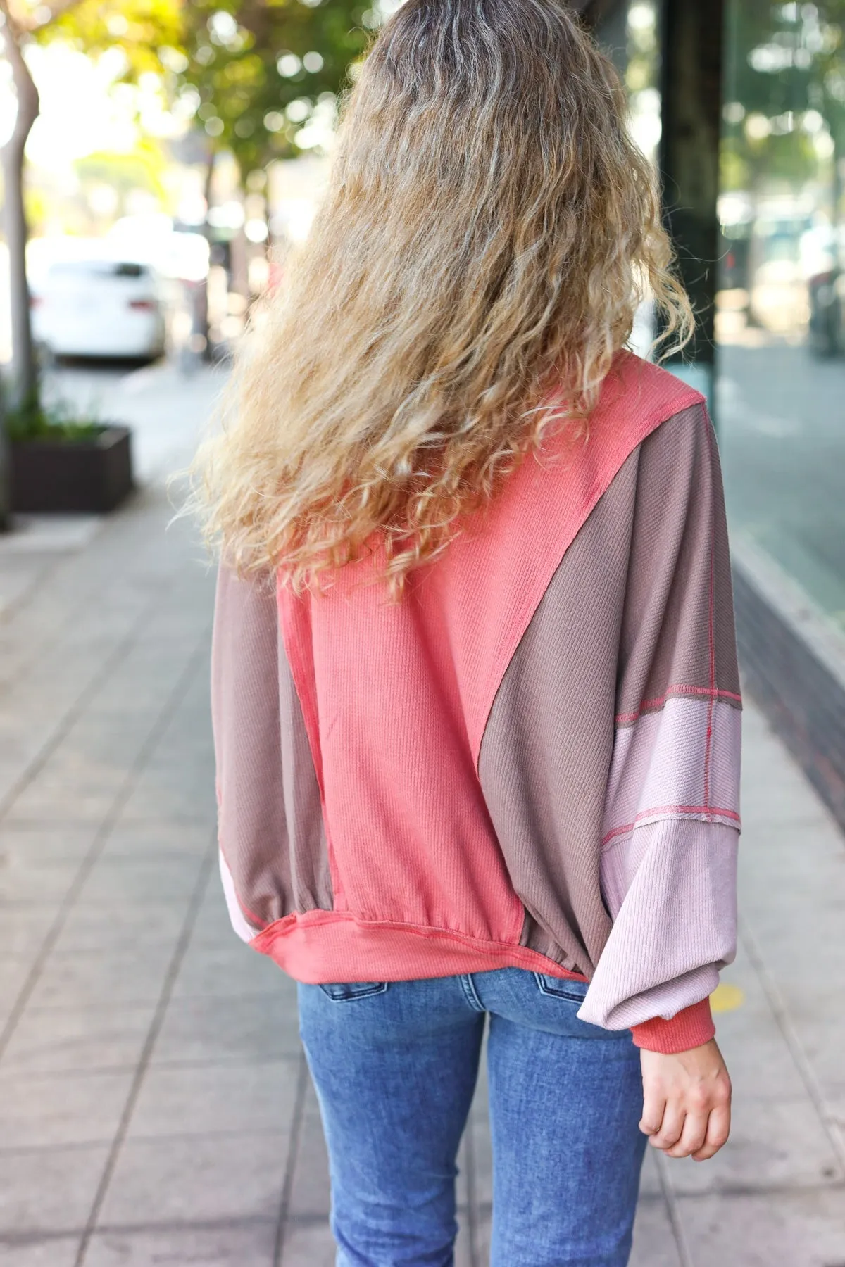 Camel Dolman Sleeve Colorblock Knit Bomber Jacket