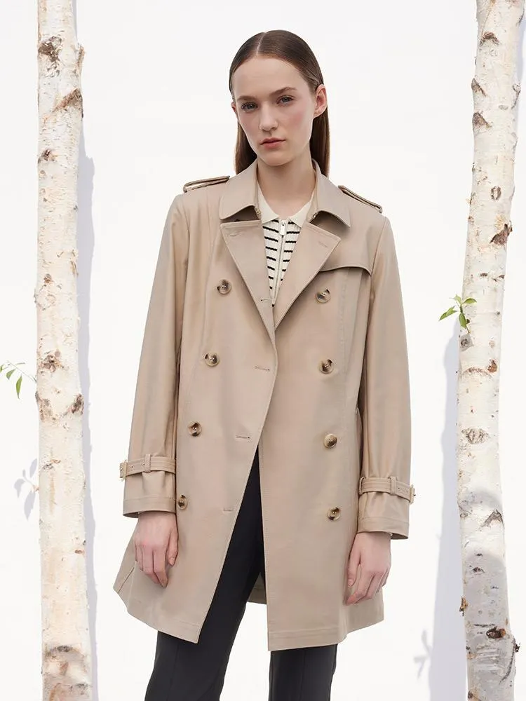 Camel Double-Breasted Women Trench Coat