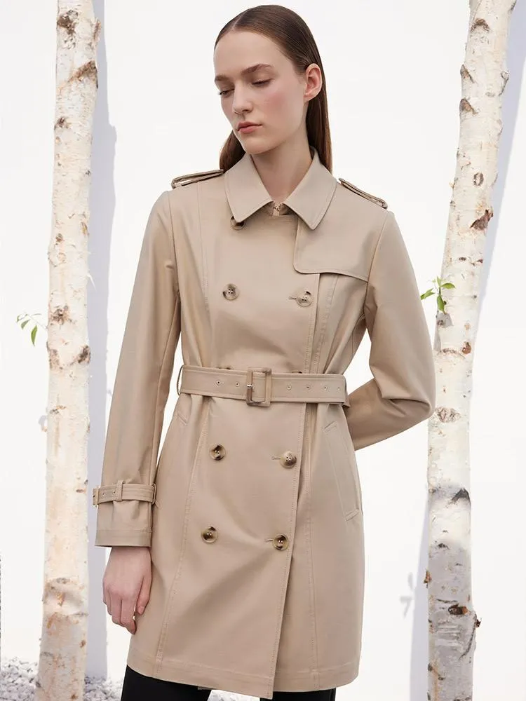 Camel Double-Breasted Women Trench Coat