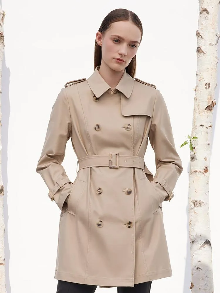 Camel Double-Breasted Women Trench Coat