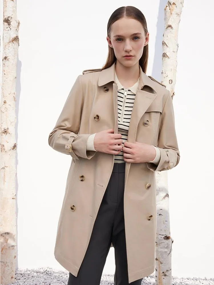 Camel Double-Breasted Women Trench Coat