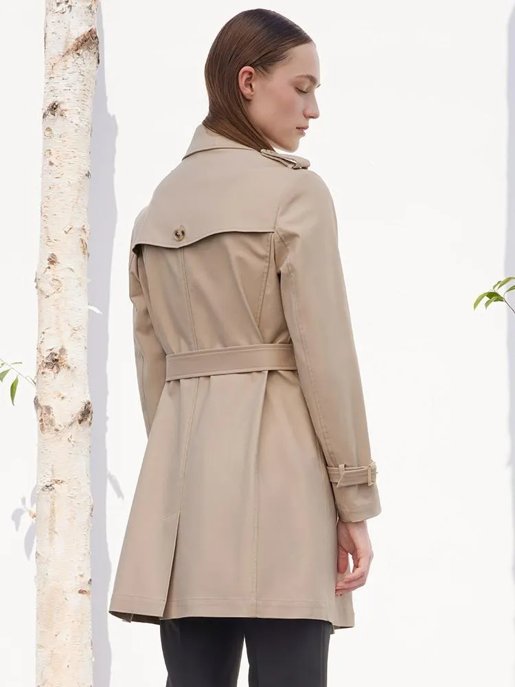 Camel Double-Breasted Women Trench Coat