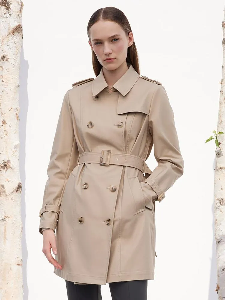 Camel Double-Breasted Women Trench Coat