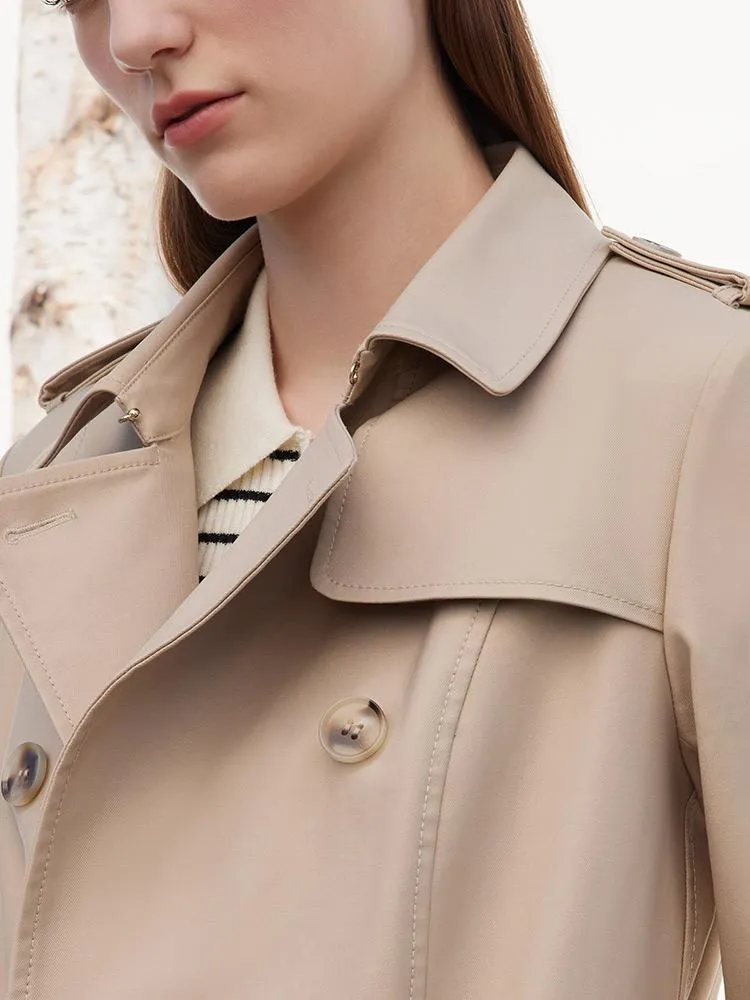 Camel Double-Breasted Women Trench Coat