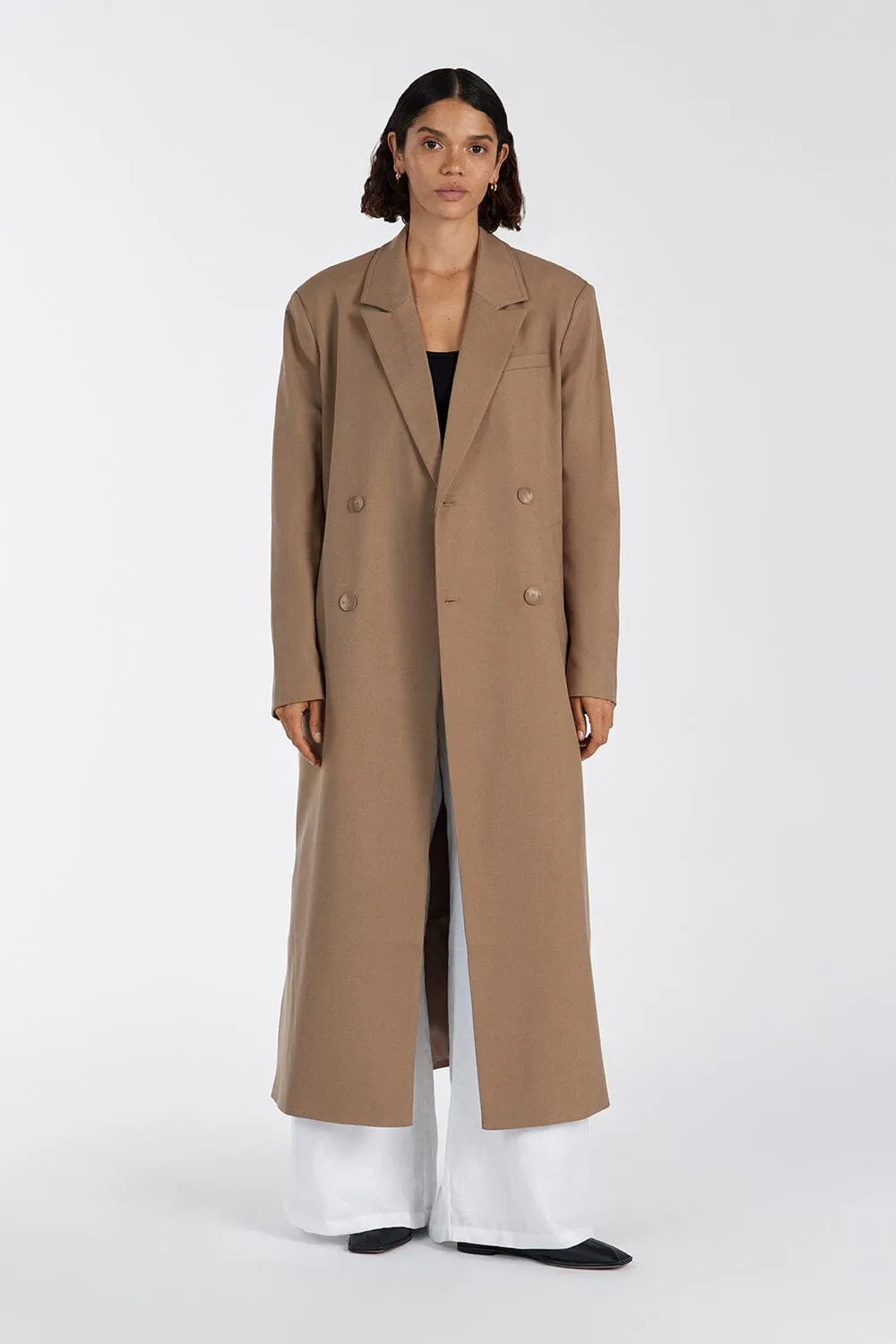 CELINA TAN WOOL BLEND COAT