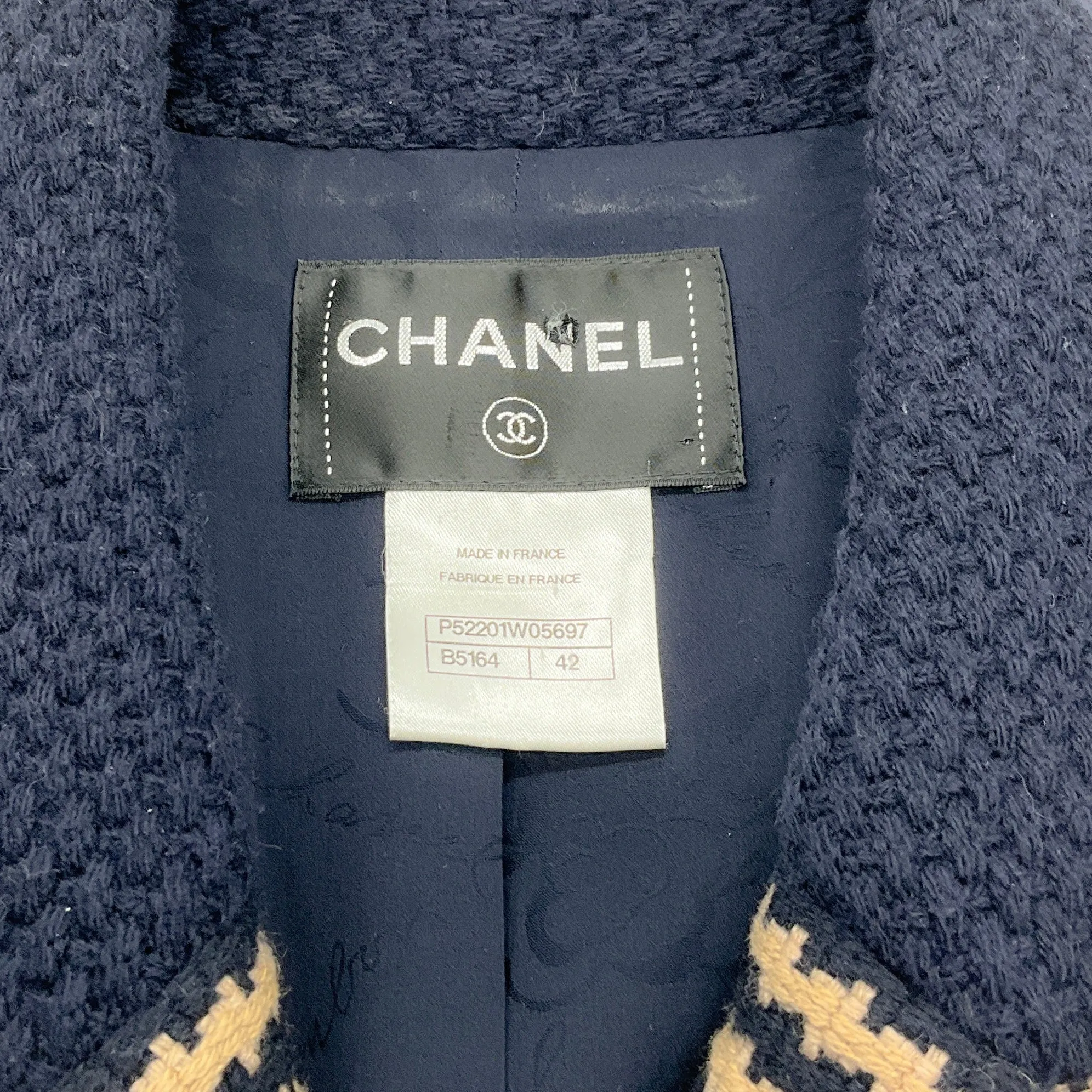 Chanel Blue / Tan Wool Knit Blazer