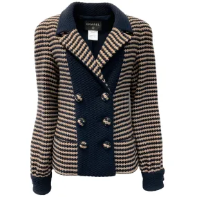 Chanel Blue / Tan Wool Knit Blazer